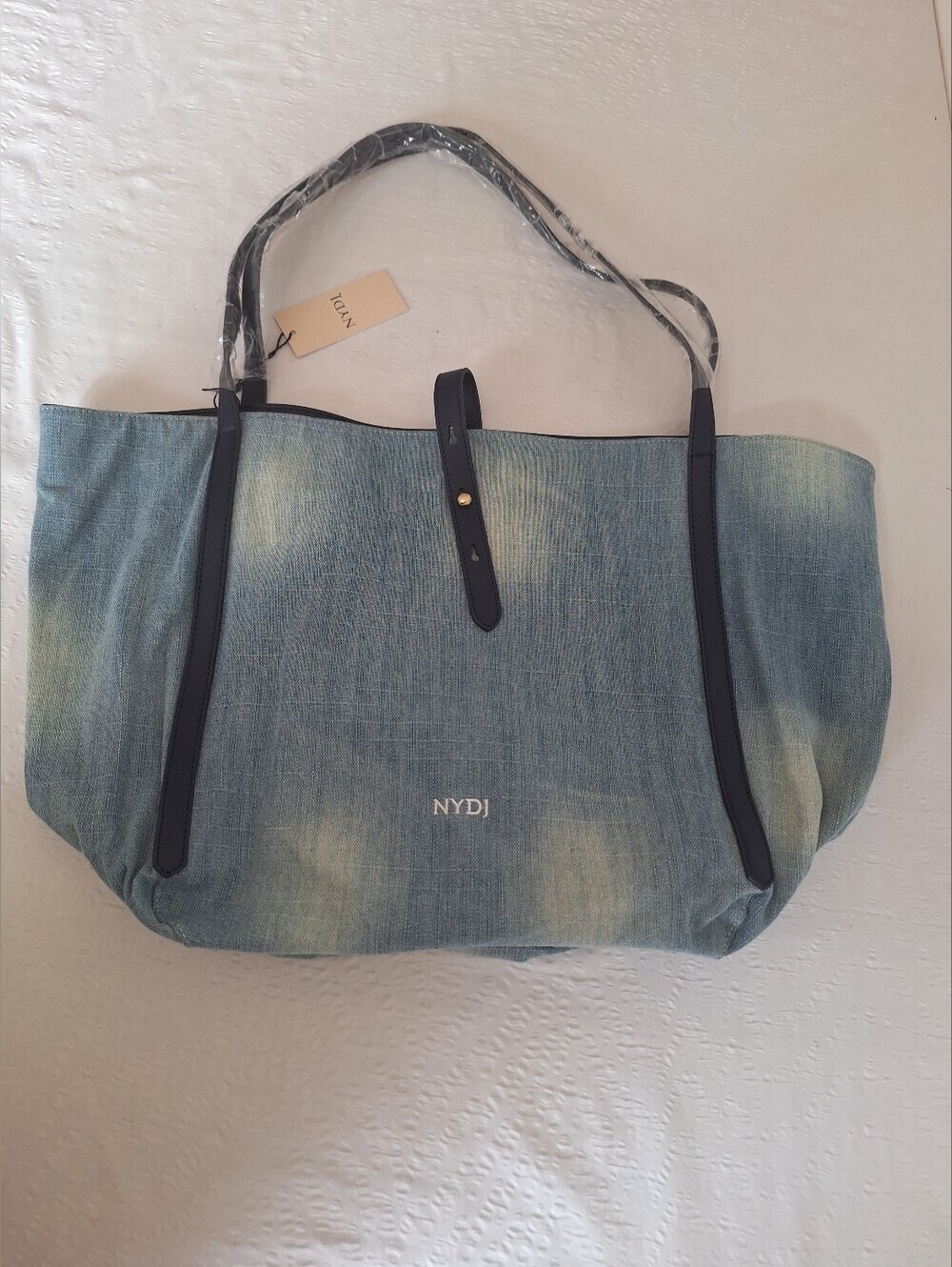 NWT NYDJ Blue Denim Tote Bag with Navy Trim